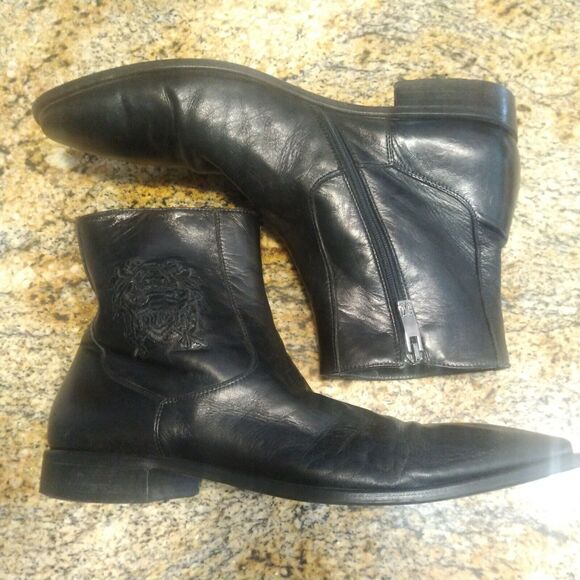 Giovanni Conti Mens black leather ankle boots decorative stitching US 10 EU 43 - Picture 7 of 14